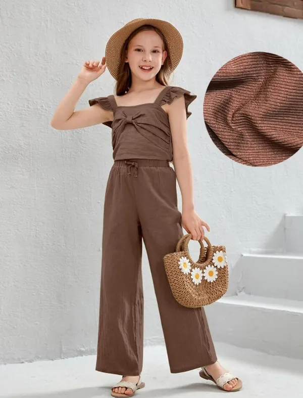 BLOOD_PANTHER_Girl’s_Stylish_Ruffle_Sleeve_Jumpsuit_|_Soft_Fabric_Wide-Leg_Outfit_with_Front_Tie_Detail_|_Trendy_Summer_Wear_for_Kids_|_Casual_&_Holiday_Clothing