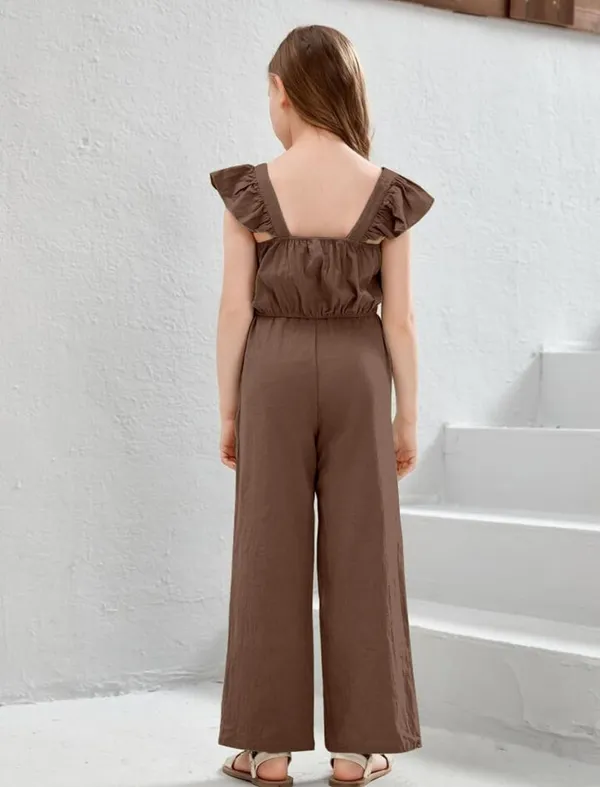 BLOOD_PANTHER_Girl’s_Stylish_Ruffle_Sleeve_Jumpsuit_|_Soft_Fabric_Wide-Leg_Outfit_with_Front_Tie_Detail_|_Trendy_Summer_Wear_for_Kids_|_Casual_&_Holiday_Clothing