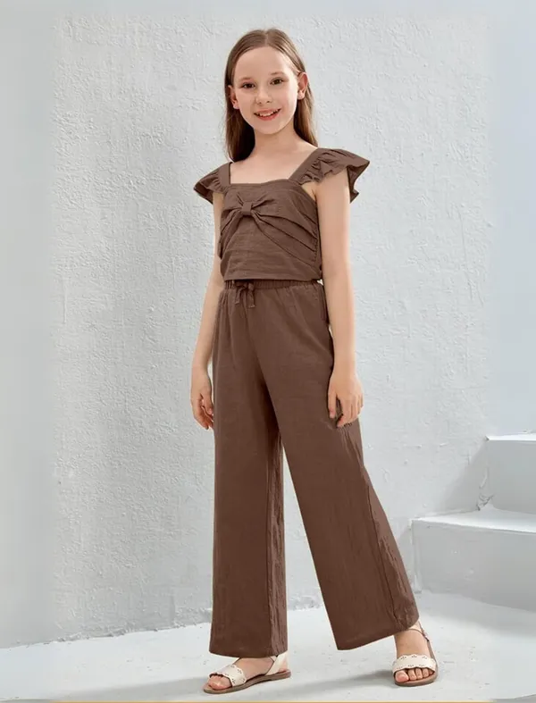 BLOOD_PANTHER_Girl’s_Stylish_Ruffle_Sleeve_Jumpsuit_|_Soft_Fabric_Wide-Leg_Outfit_with_Front_Tie_Detail_|_Trendy_Summer_Wear_for_Kids_|_Casual_&_Holiday_Clothing