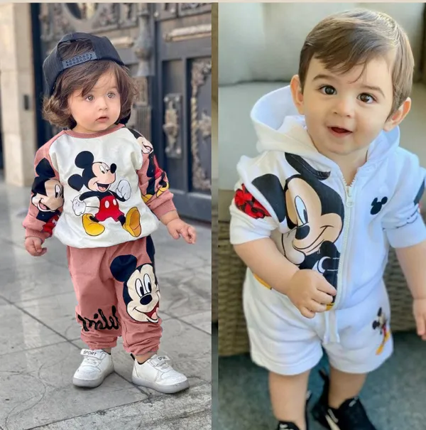 Pack_of_2_Peach__And__White_Baby_Boy_and_Girls__Poly_Cotton_Cartoon_Print_Long_Sleeve_Zipper_Hoodie__and_Sweatshirt_With_Shorts