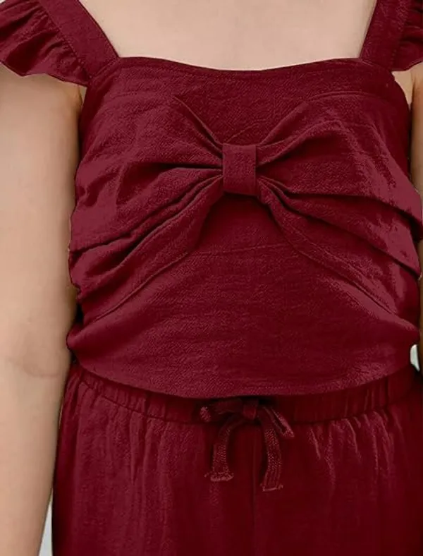 BLOOD_PANTHER_Girl’s_Stylish_Ruffle_Sleeve_Jumpsuit_|_Soft_Fabric_Wide-Leg_Outfit_with_Front_Tie_Detail_|_Trendy_Summer_Wear_for_Kids_|_Casual_&_Holiday_Clothing