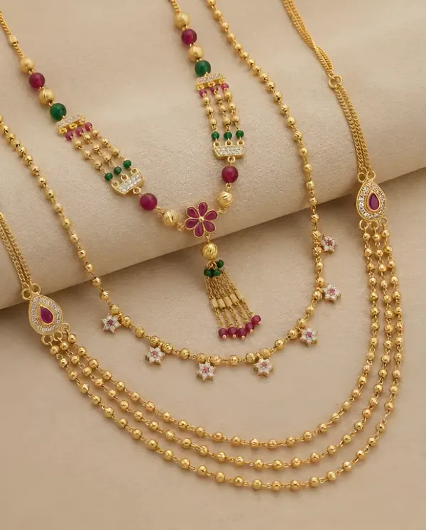 Micro_Gold_Plated_Ruby–Emerald_Floral_Layered_3_Chain_Combo_-_23_Inches
