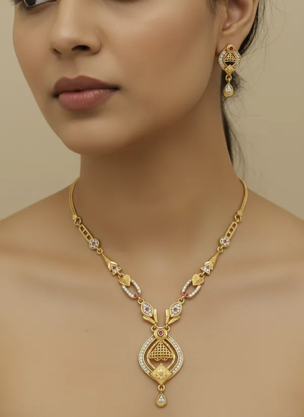 Micro_Gold_Plated_And_Diamond_Studded_Fancy_18_Inches_Forming_Necklace_With_Earrings_For_Women