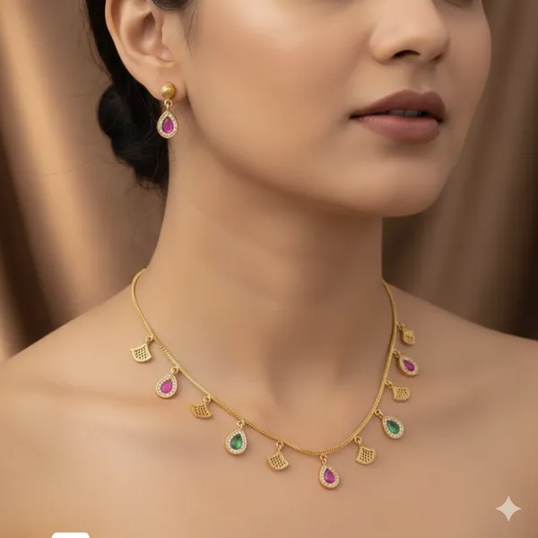 Micro_Gold_Plated_Ruby_&_Emerald_Drop_Charm_Necklace_with_Matching_Earrings_–_Elegant_Daily_Wear_Set