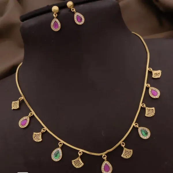 Micro_Gold_Plated_Ruby_&_Emerald_Drop_Charm_Necklace_with_Matching_Earrings_–_Elegant_Daily_Wear_Set