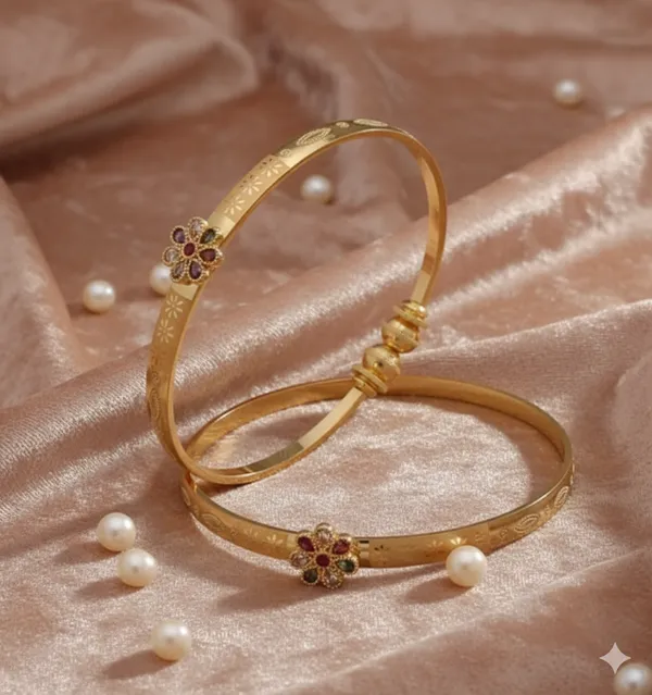 Micro_Gold_Plated_And_Diamond_Studded_Kempu_Work_Flower_Adjustable_Kadli_Set