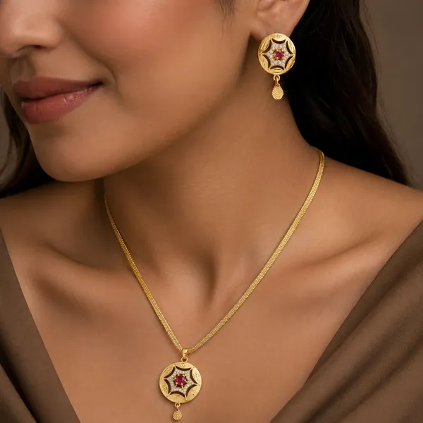Micro_Gold_Plated_And_Diamond_Studded_Fancy_Star_Pendant_Set_with_short_Chain