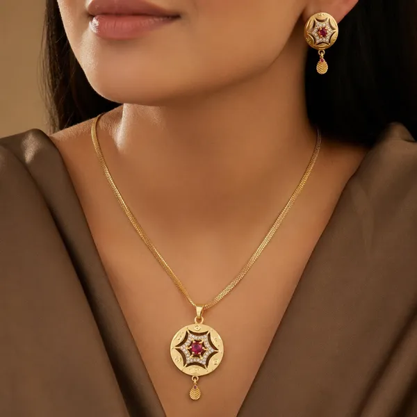Micro_Gold_Plated_And_Diamond_Studded_Fancy_Star_Pendant_Set_with_short_Chain