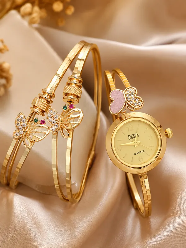 Butterfly_Charm_Gold-Plated_Bangle_Watch_Combo