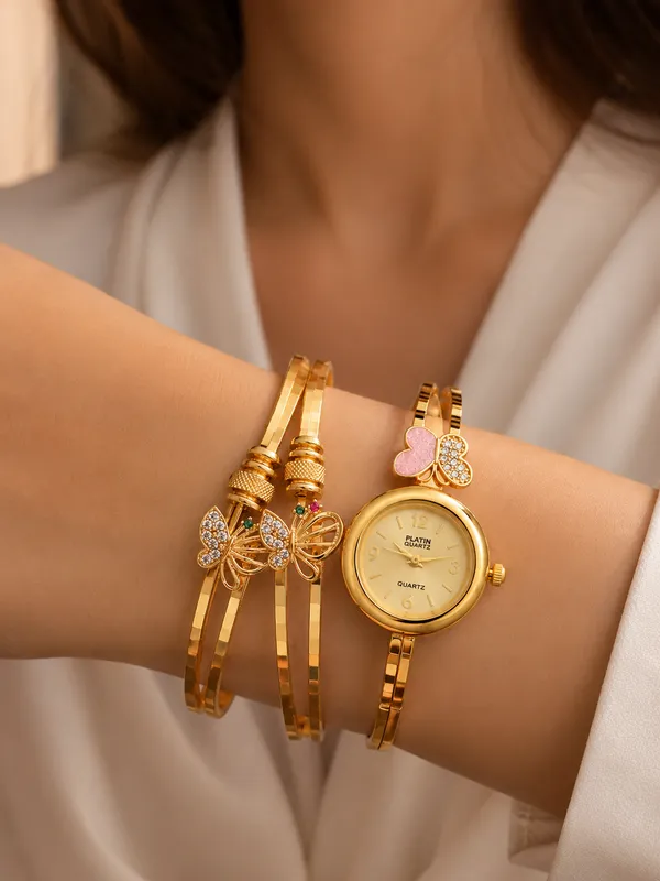 Butterfly_Charm_Gold-Plated_Bangle_Watch_Combo
