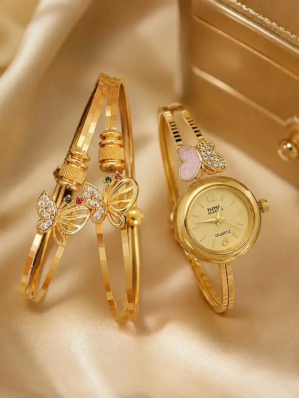 Butterfly_Charm_Gold-Plated_Bangle_Watch_Combo