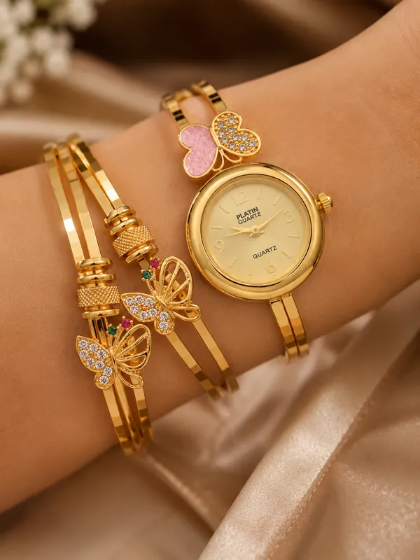 Butterfly_Charm_Gold-Plated_Bangle_Watch_Combo