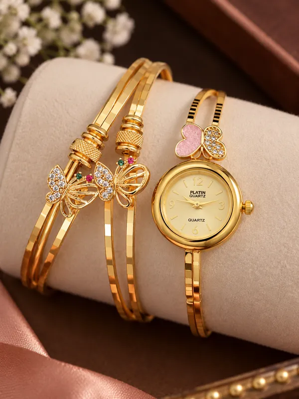 Butterfly_Charm_Gold-Plated_Bangle_Watch_Combo