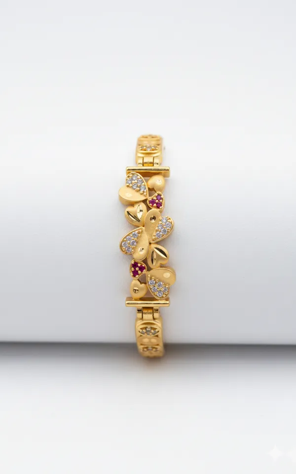 Micro_Gold_Plated_And_Diamond_Studded_Fancy_Flower_Bracelet_with_Swan_Kadli_Combo