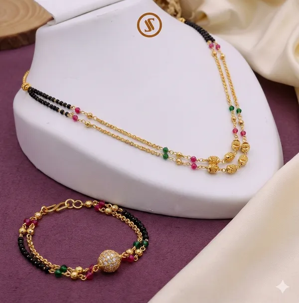 Classic_Black_Beads_Gold_Plated_Mangalsutra_&_Bracelet_Combo”