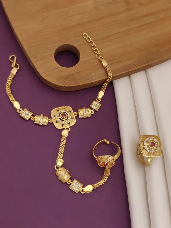 Combo_Of_American_Diamond_Studded_Beautiful_High_Gold_Plated_Handcuff_with_Adjustable_Ring_Combo