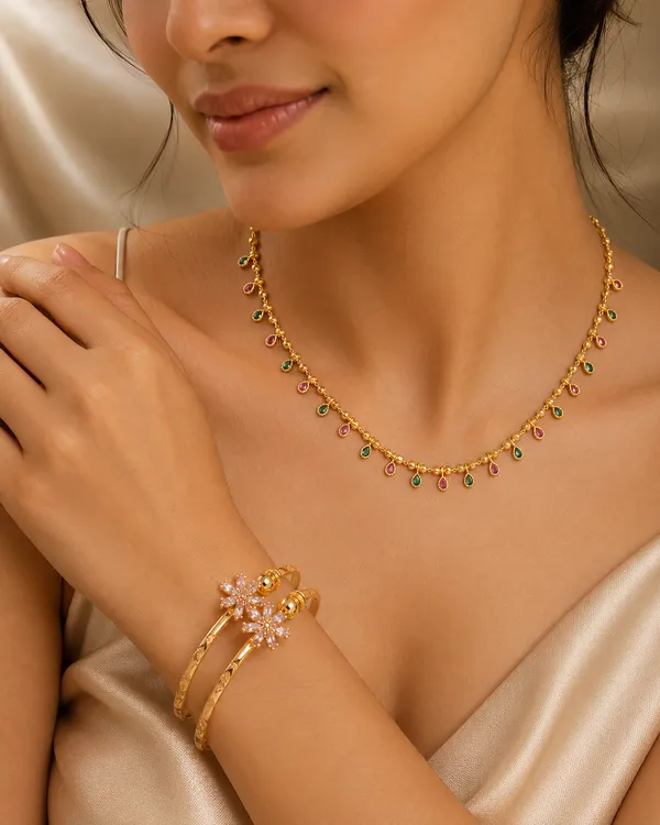 Designer_Gold-Plated_Multicolor_Beads_Drop_Chain_with_adjustable_kadli