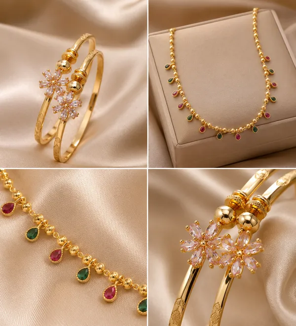 Designer_Gold-Plated_Multicolor_Beads_Drop_Chain_with_adjustable_kadli
