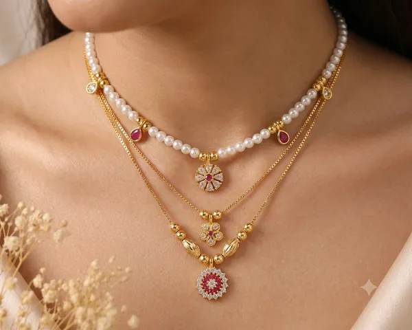 Designer_Gold_Plated_Pearl_&_Ruby_Stone_Studded_Necklace_Combo_Set_for_Women_–_Elegant_Floral_Pendant_Necklace_&_Layered_Designer_Necklace