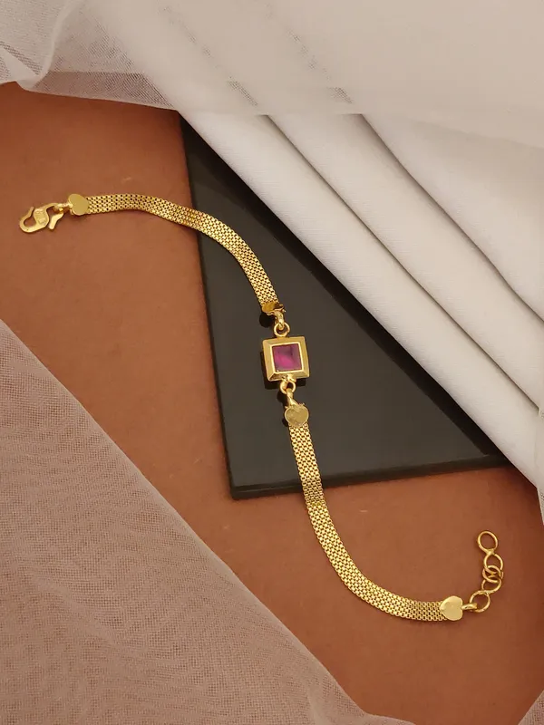 Designer_High_Gold_Plated_Ruby_Stone_Mesh_Chain_Bracelet