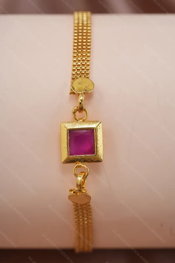 Designer_High_Gold_Plated_Ruby_Stone_Mesh_Chain_Bracelet