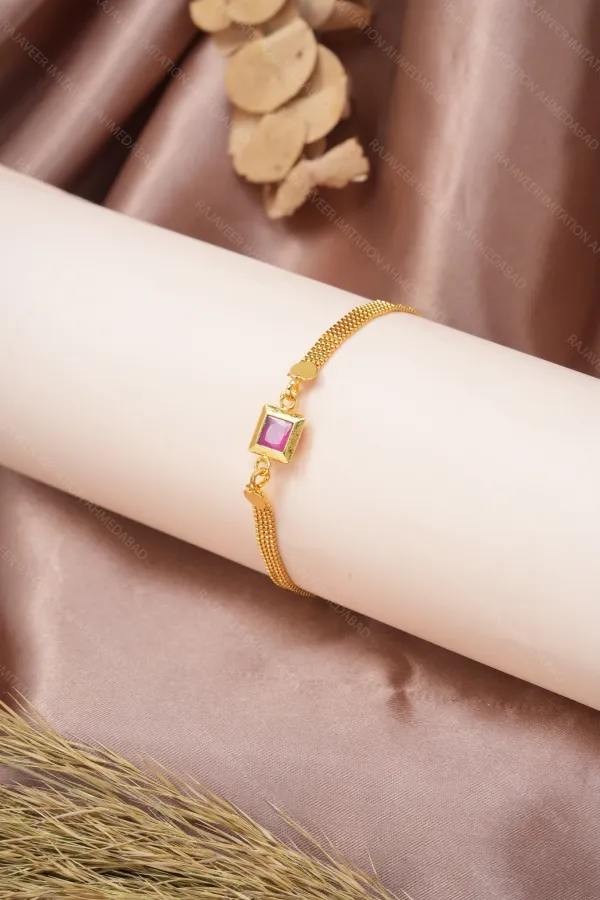 Designer_High_Gold_Plated_Ruby_Stone_Mesh_Chain_Bracelet