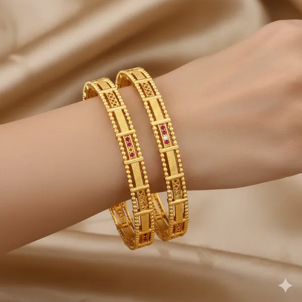 Micro_Gold_Plated_with_And_Diamond_Designer_2pcs_Bangle