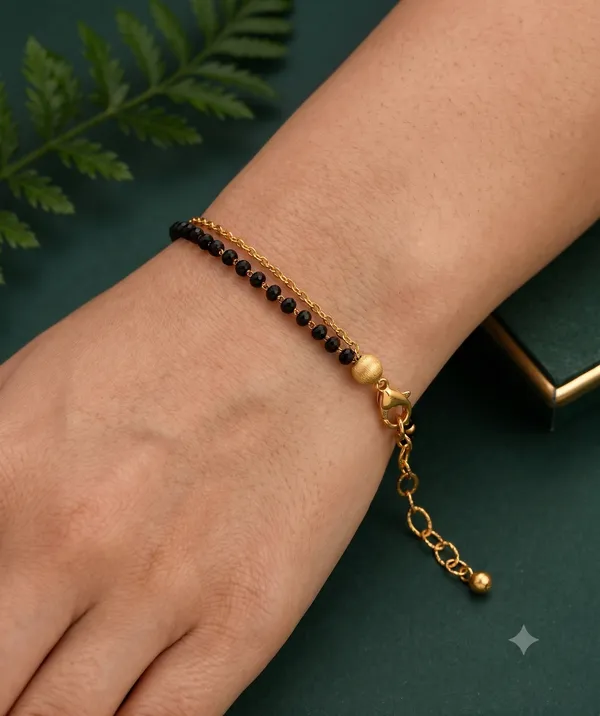 Elegant_Black_Beads_Teardrop_Pendant_Mangalsutra_&_Bracelet_Combo