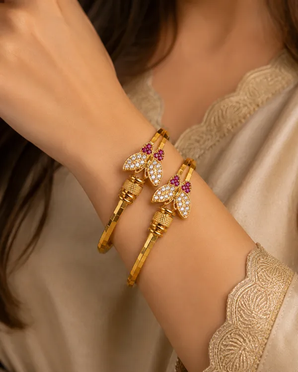 Elegant_Butterfly_Ruby_&_CZ_Gold-Plated_Bangle_Set
