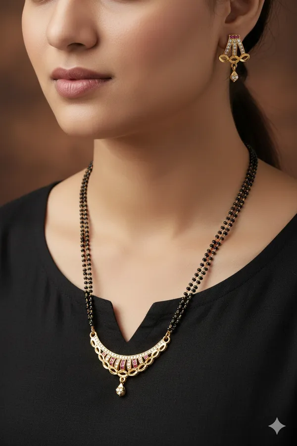 Elegant_Curved_AD_Diamond_&_Ruby_Stone_Gold-Plated_24_inches_Mangalsutra_with_earring