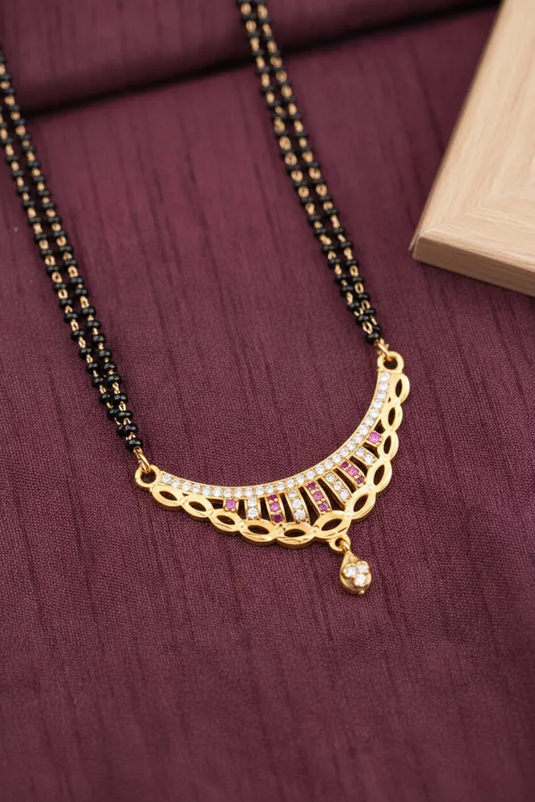 Elegant_Curved_AD_Diamond_&_Ruby_Stone_Gold-Plated_24_inches_Mangalsutra_with_earring