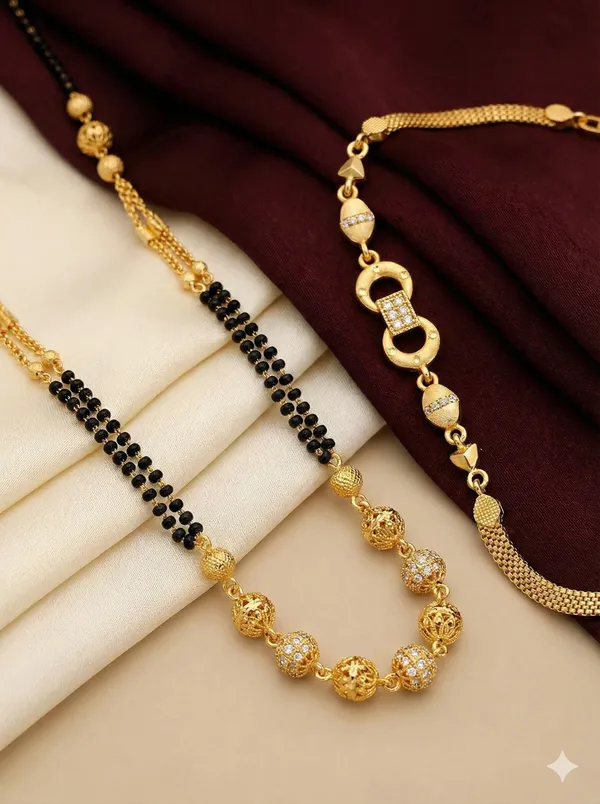 Elegant_Dual_Line_Black_Beaded_Gold-Plated_Mangalsutra_with_Designer_gold__plated_bracelet
