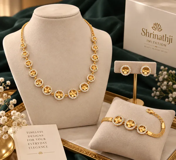 Elegant_Floral_Gold-Plated_Necklace,_Earrings_&_Bracelet_Jewellery_Set