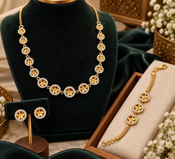 Elegant_Floral_Gold-Plated_Necklace,_Earrings_&_Bracelet_Jewellery_Set