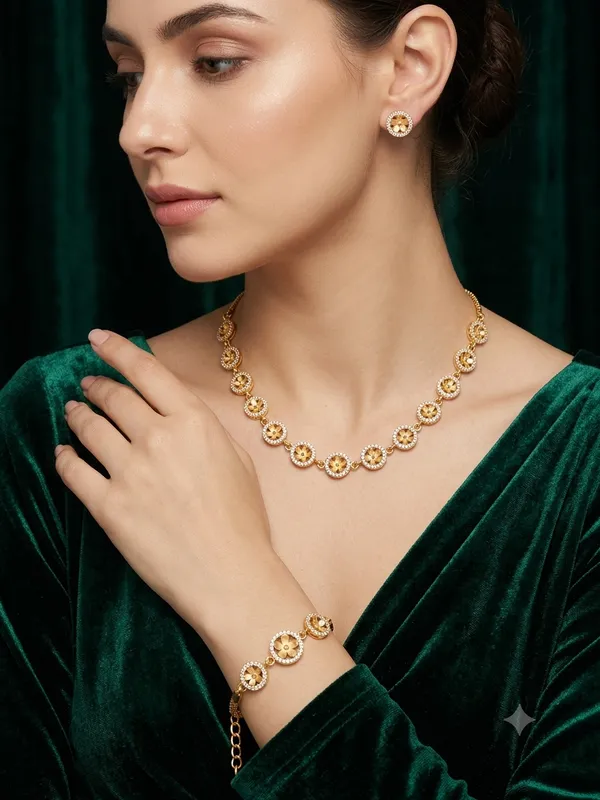 Elegant_Floral_Gold-Plated_Necklace,_Earrings_&_Bracelet_Jewellery_Set
