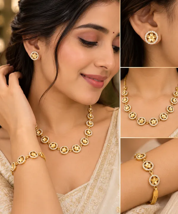 Elegant_Floral_Gold-Plated_Necklace,_Earrings_&_Bracelet_Jewellery_Set
