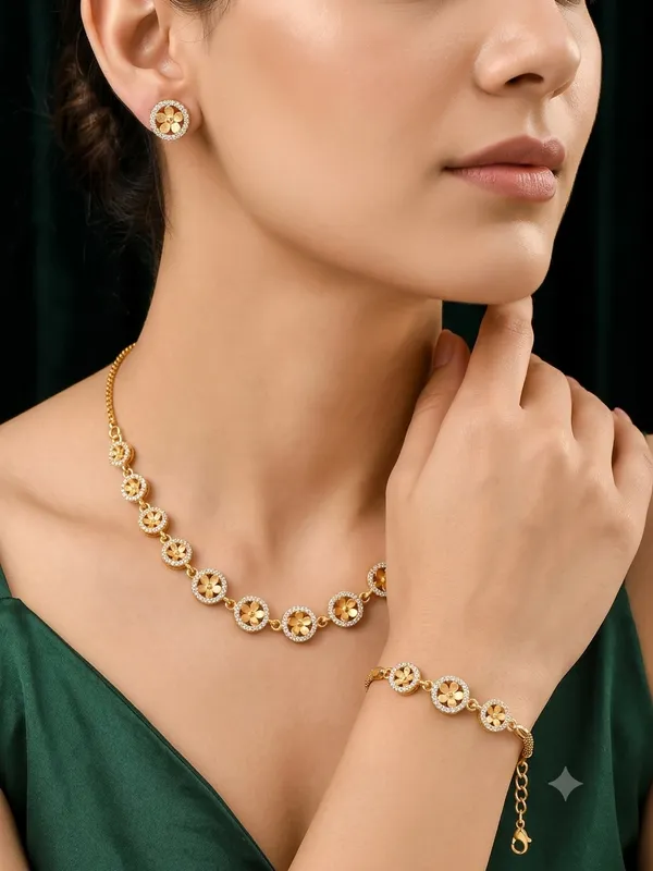 Elegant_Floral_Gold-Plated_Necklace,_Earrings_&_Bracelet_Jewellery_Set