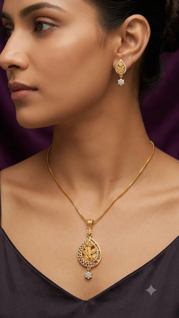 Elegant_Gold_Leaf_Pendant_Necklace_&_Earrings_Set