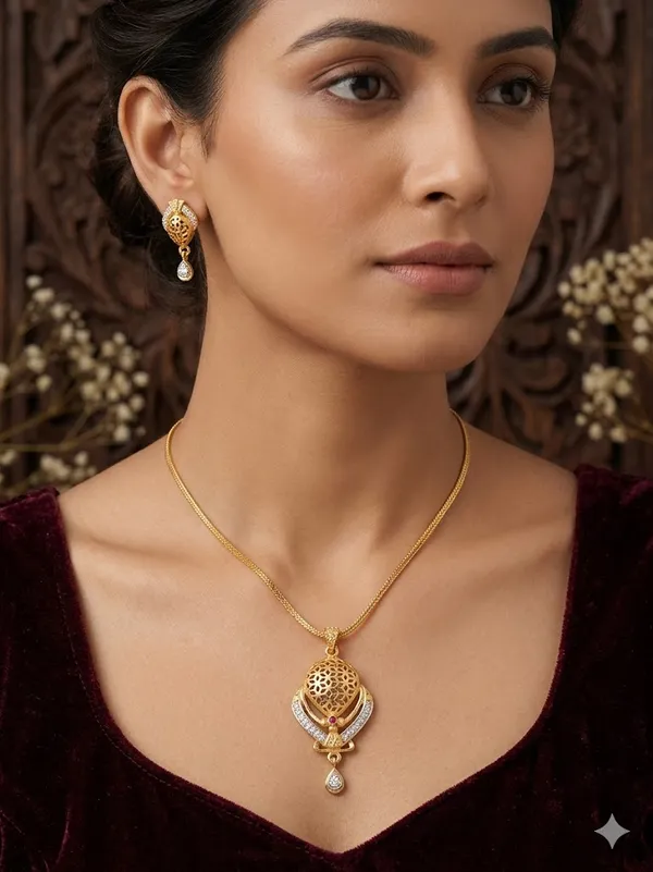 Elegant_Gold-Plated_Filigree_Pendant_Necklace_Set_with_AD_Stone_Drops_with_18_inches_chain