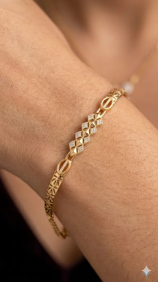 Elegant_Gold-Plated_Floral_Link_Bracelet_with_AD_Stone_triangle_shape_adjustable_bracelet