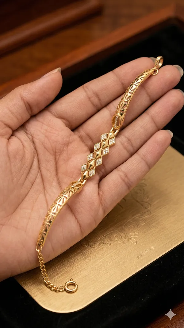 Elegant_Gold-Plated_Floral_Link_Bracelet_with_AD_Stone_triangle_shape_adjustable_bracelet