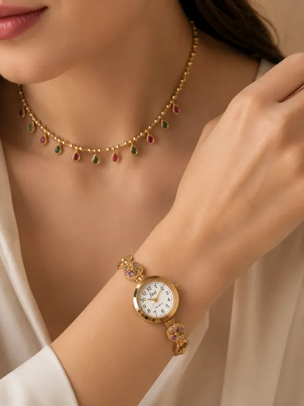 Elegant_Gold-Plated_Floral_Stone_Bracelet_Watch_for_Women_-_23_Inches