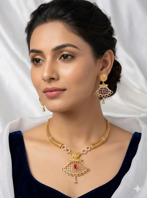 Elegant_Gold-Plated_Ruby_Drop_Pendant_Necklace_Set_with_Traditional_Earrings