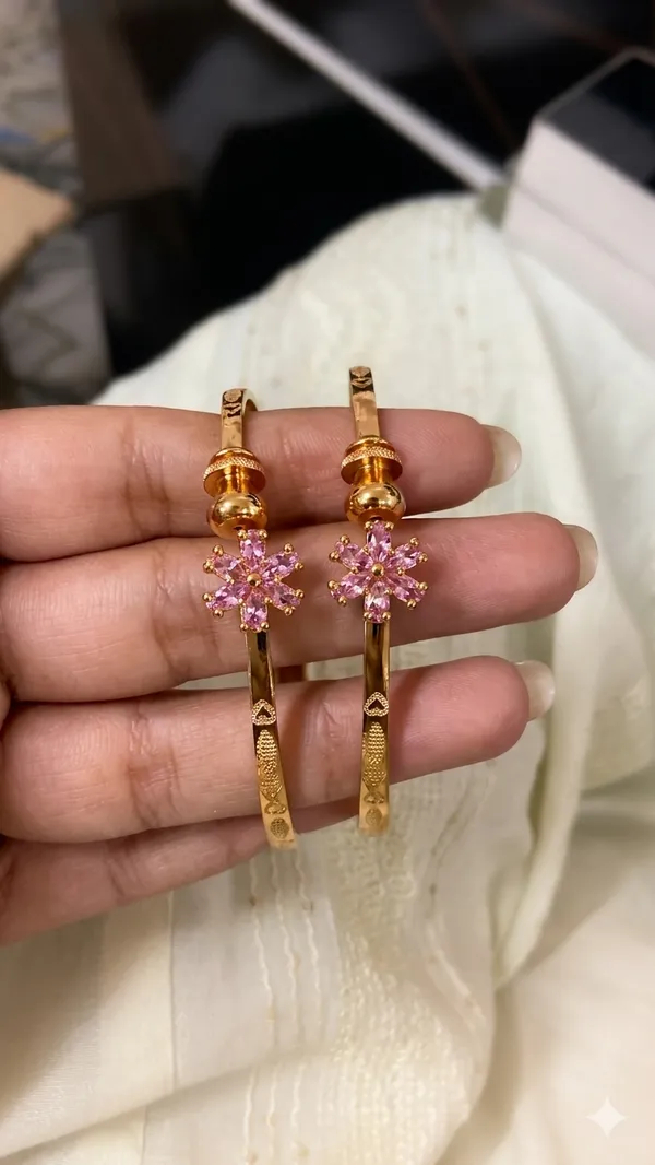 Elegant_Gold_Plated_fancy_adjustable_light_pink_Floral_bangle_with_Pink_Stone