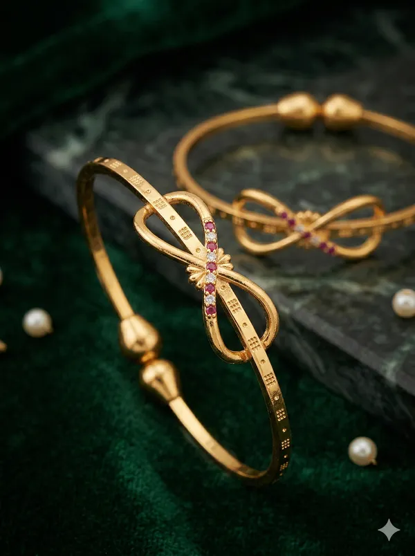 Elegant_Infinity_Bow_Micro_Gold_Plated_Ruby_And_Designer_Bangles_(Set_Of_2)
