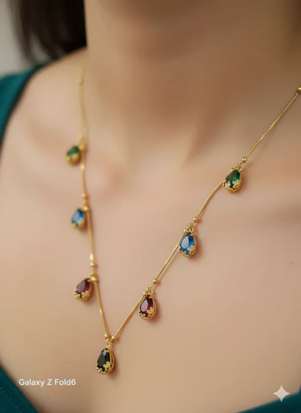 Elegant_Multicolor_Teardrop_Stone_Gold-Plated_Chain
