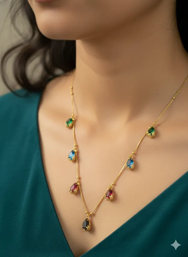 Elegant_Multicolor_Teardrop_Stone_Gold-Plated_Chain