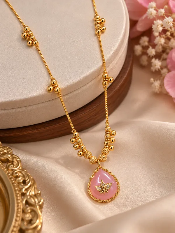 Elegant_Pink_Teardrop_Pendant_Gold-Tone_Necklace_for_Women_-_23_Inches