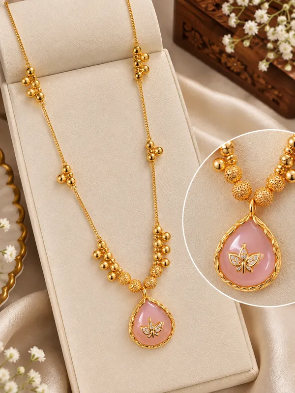 Elegant_Pink_Teardrop_Pendant_Gold-Tone_Necklace_for_Women_-_23_Inches