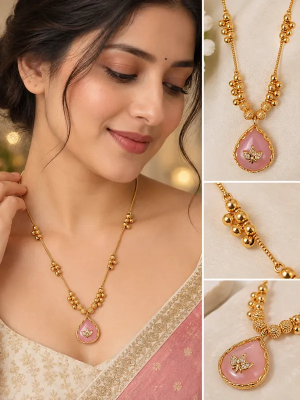 Elegant_Pink_Teardrop_Pendant_Gold-Tone_Necklace_for_Women_-_23_Inches